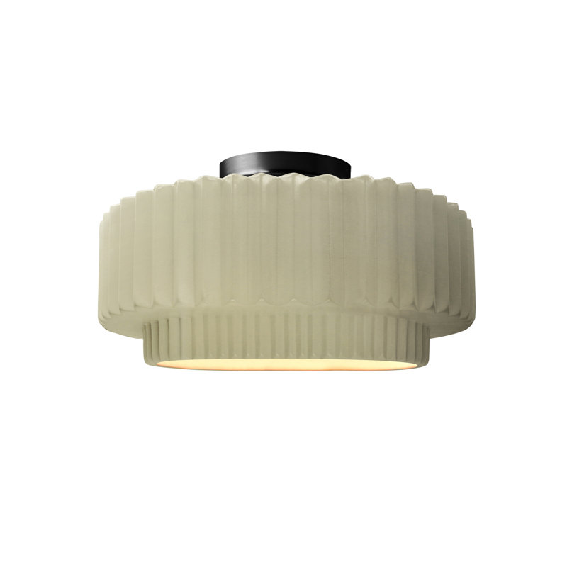 Radiance Ceramic Pleated Semi-Flush Mount, Gloss Vanilla, Matte Black, 7" H x 12" W x 12" D