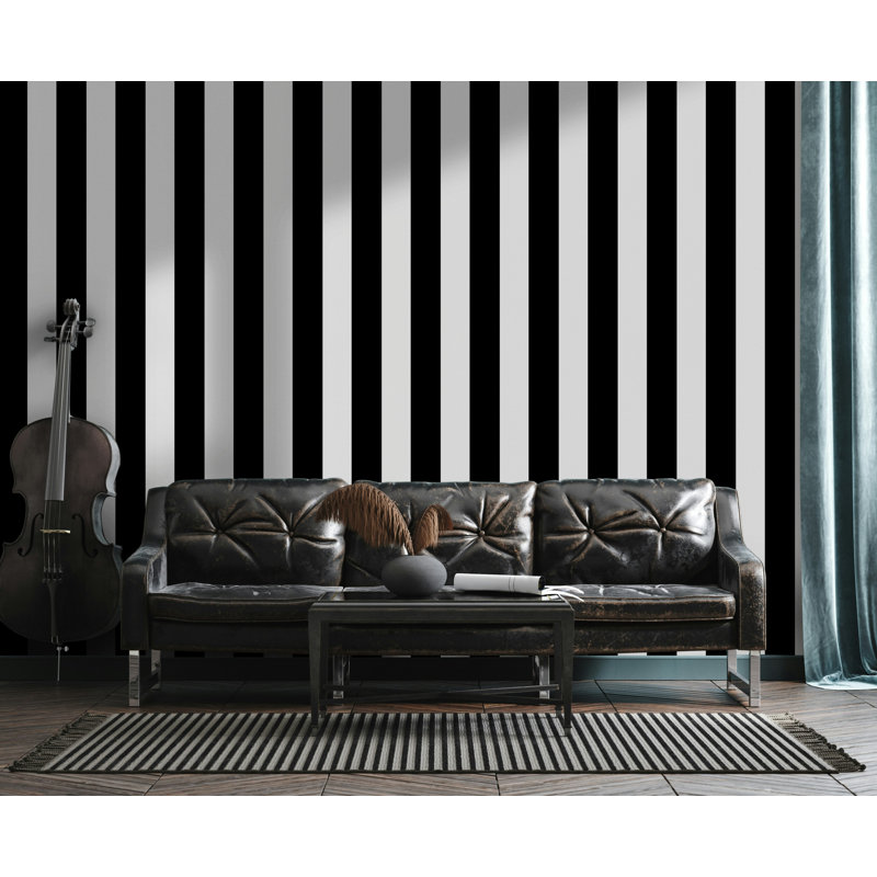 Papier peint à rayures verticales noir et blanc, L 105,96 po x l 187 po