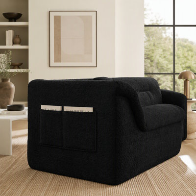 Canapé modulaire droit 2 pièces, canapé rembourré moderne avec accoudoirs rembourrés courbés et poche de rangement latérale dans la poche latérale pour le salon - noir
