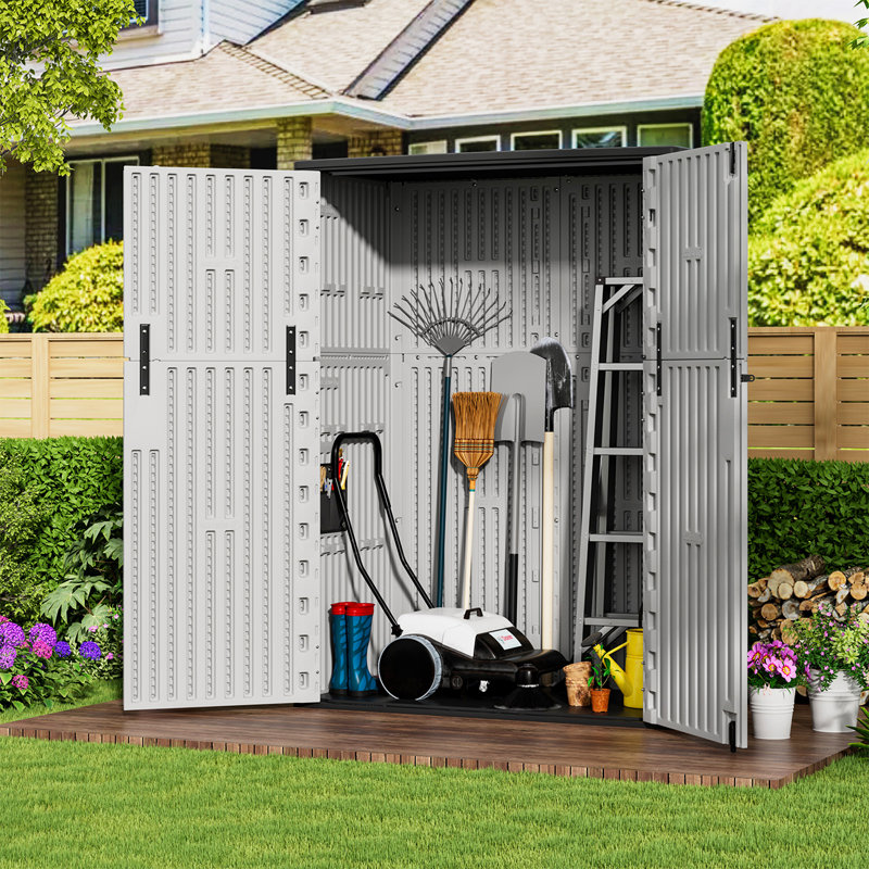 KINYING 57 Cu.Ft Outdoor Storage Shed,Resin Vertical Outdoor Storage Cabinet Waterproof For Patio Furniture, Garden Tools, Pool Accessories, Mower Storage