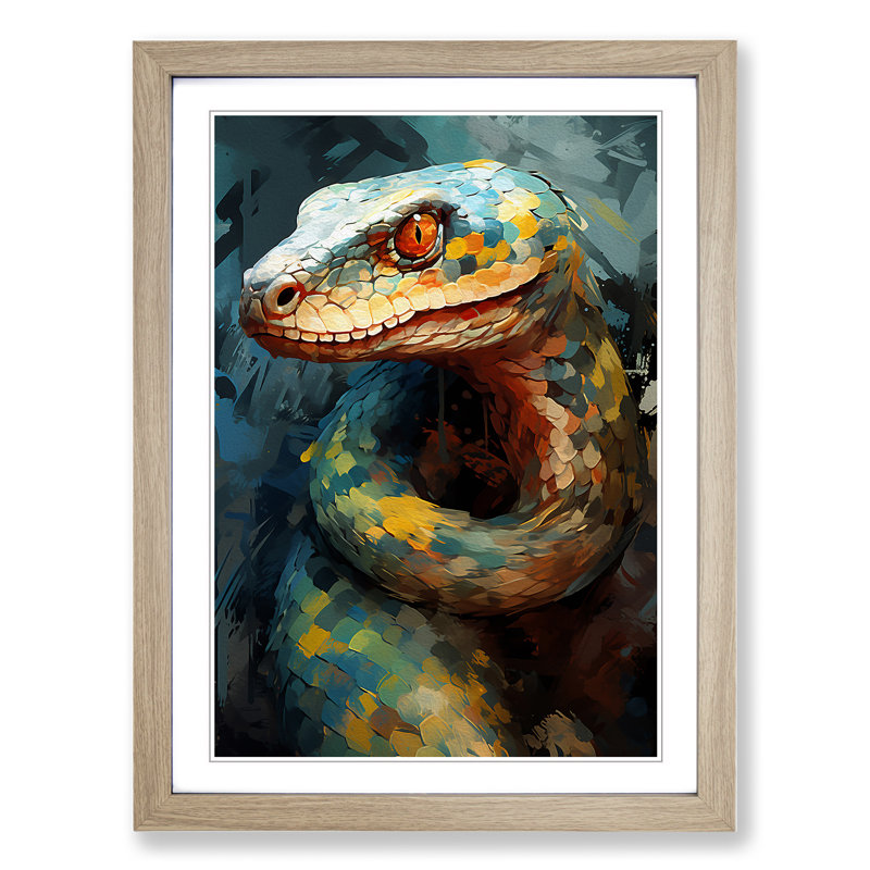 Python Gestural - Framed Print, Oak, 34" H x 25" W x 2" D