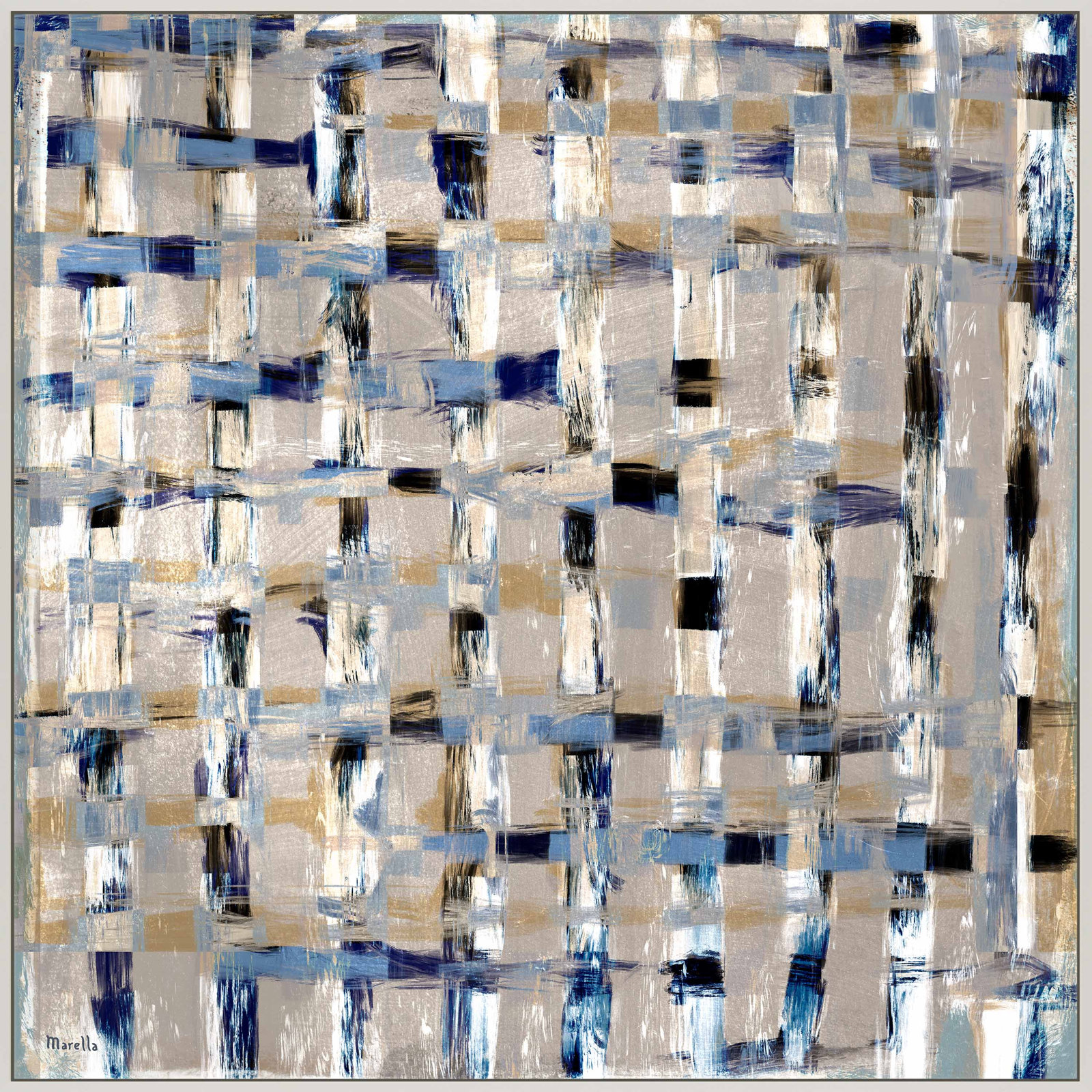 Weave Black by Marco Marella for Studio M - Framed Wall Art, 16" H x 16" W, Canvas, White