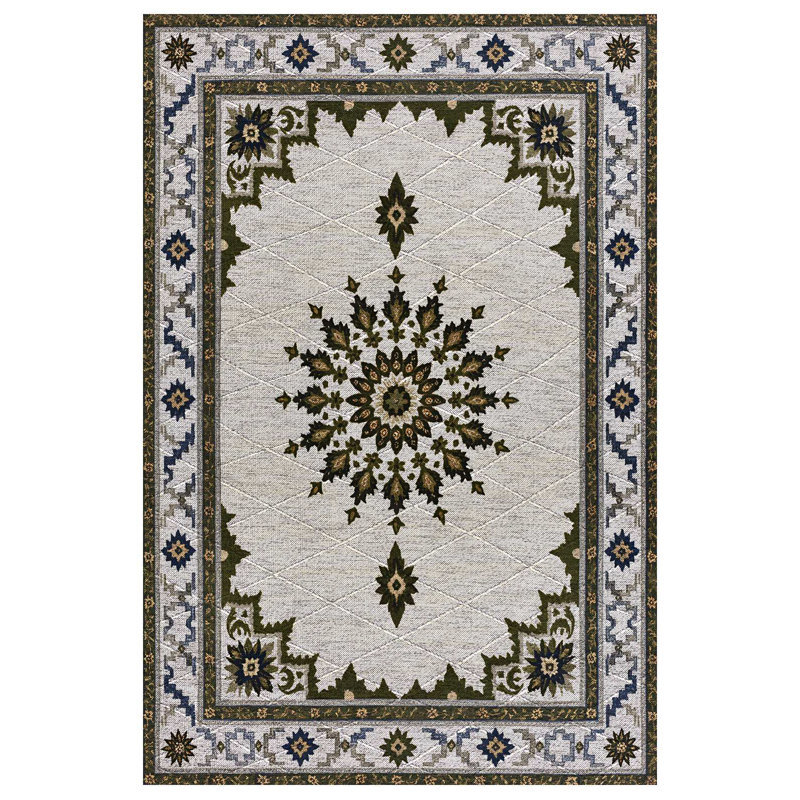 Stella Collection Digital Print Cotton-Polyester Beige Moroccan Rug, Rectangle 5'3" x 8'3"