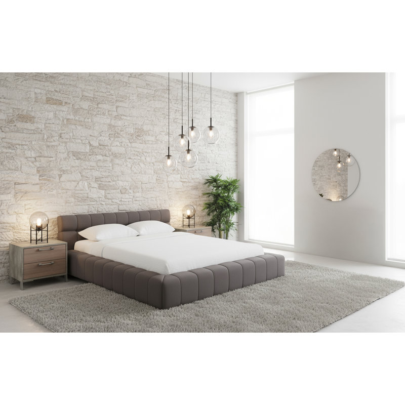 Upholstered Platform Bed, Queen, Gray