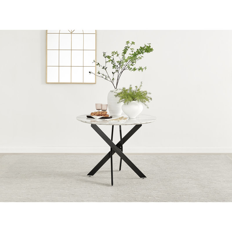 Luxury Marble Effect Round Dining Table, 75 x 100 x 100cm,Silver, Black