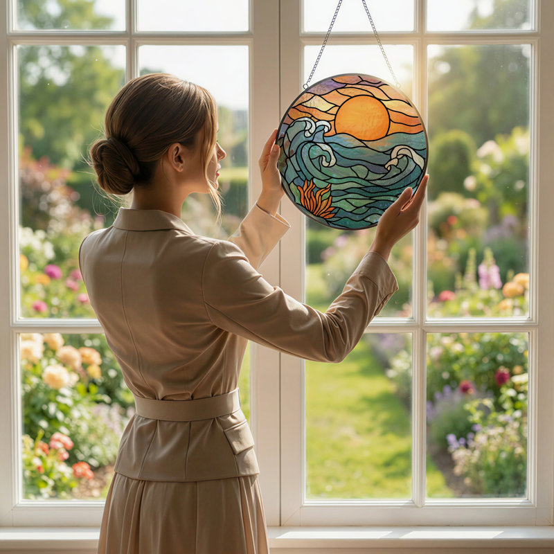 Panneau de vitrail en verre coloré H 7,8 po, H 7,8 po x l 7,8 po