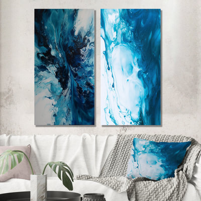 Sarcelle et noir aqueux fantaisie - art mural pour chambre à coucher - ensemble de 2 décorations murales abstraites