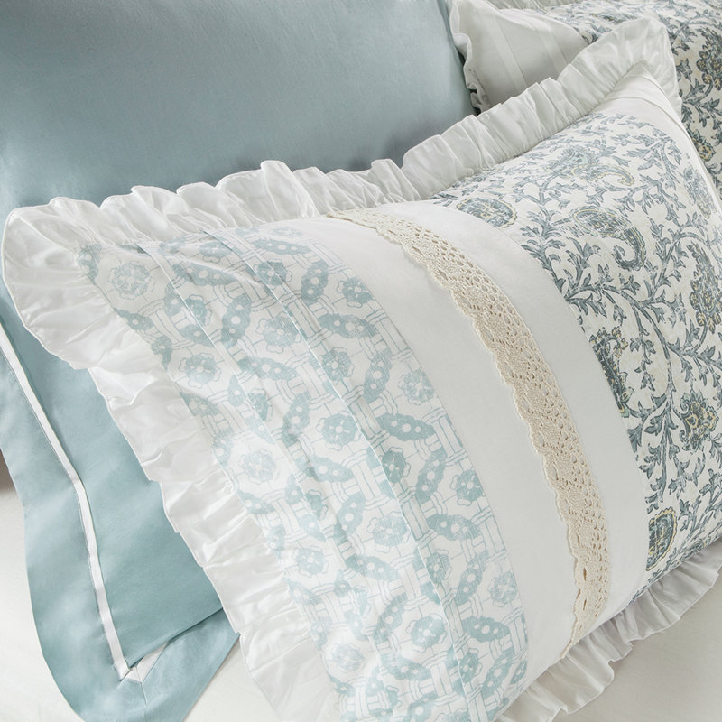Singleton 9-Piece Cotton Percale Comforter Set with Paisley Print, Cal King Comforter + 8 Additional Pieces, Aqua