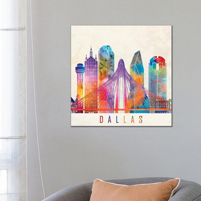 Dallas Landmarks Watercolour by Paul Rommer - Wrapped Canvas Print