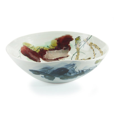 Curled-Rim Ceramic Decorative Bowl