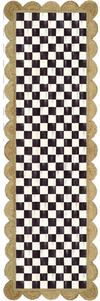 Black Check With Jute Scallops Rug, Runner 2'6" x 7'11"