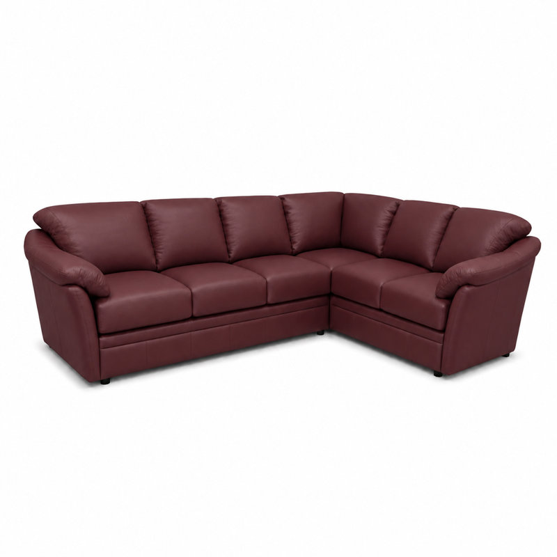 Ramdev Top Grain Leather Sofa Sectional with Cushioned Back and Pillow Top Arm, Left Hand Facing, Burgundy