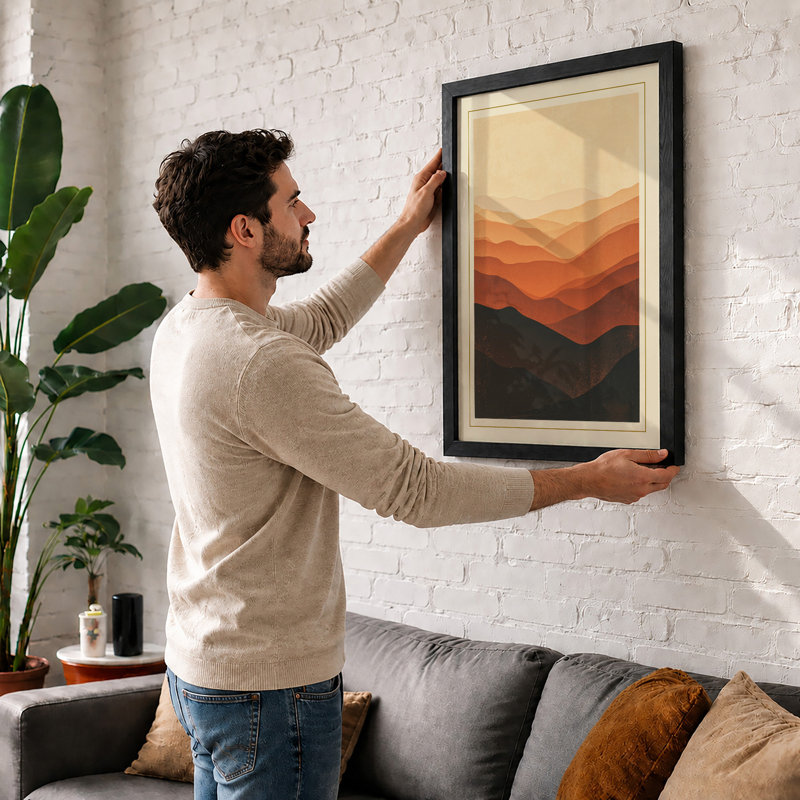 Mountains At Dusk Minimalist - Print, Oak, A4 - 29.7 x 21.0 cm