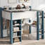 White + Blue Full Size Wood Loft Bed With Wardrobe And Adjustable Storage - Modern Aesthetic, Stable Structure, Quick Setup Desk Contemporary Style, Support, Procedure