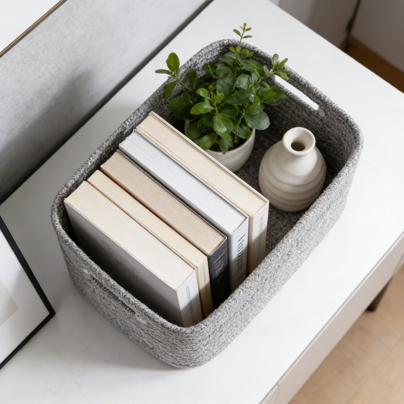 Large Storage Baskets For Shelves And Closet Organizers, Woven Rope Bins For Clothes, Blankets, Toys, And Nursery, 2-Pack Rectangular Decorative Baskets