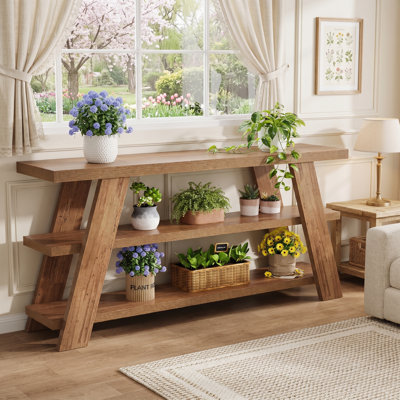 70.9" Farmhouse Console Table with Storage Shelves, 3-Tier Narrow Sofa Table Behind Couch for Entryway, Living Room & Hallway