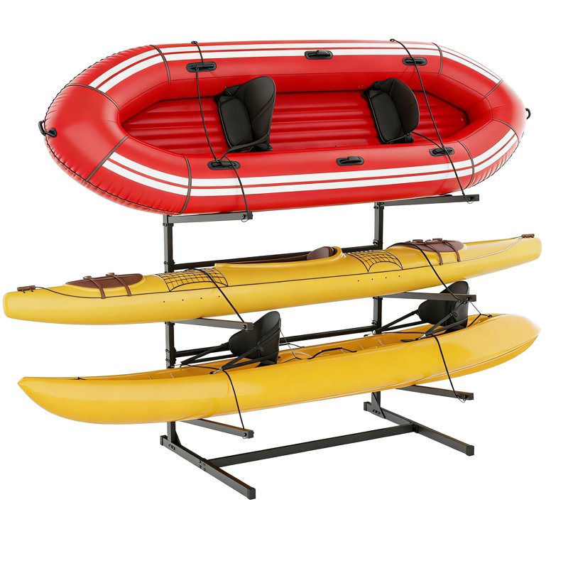 Heavy-Duty 3-Tier Kayak Storage Rack - 350LB Load Rating Adjustable Canoe Holder with Anchor Points, Swappable Wheels/Feeds & Anti-Rust Steel for Indoor/Outdoor Use