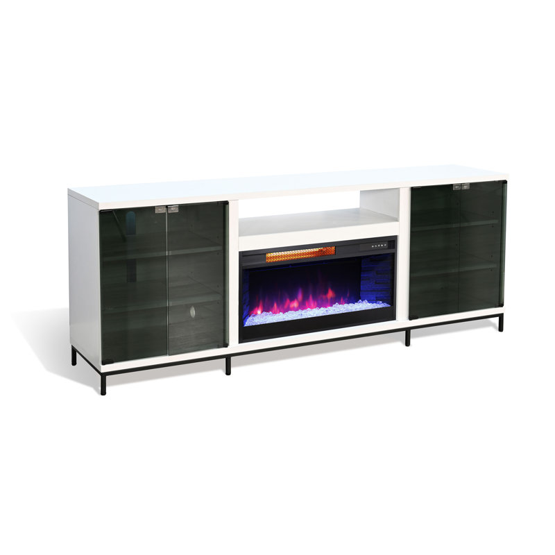 Console multimédia 70 po avec foyer électrique , Blanc
