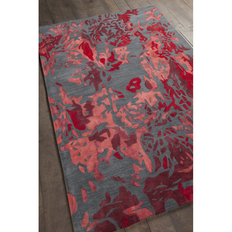 Tapis rouge / gris en laine touffeté à la main Brynn Authentic, Rectangle 5 pi x 7 pi 6 po