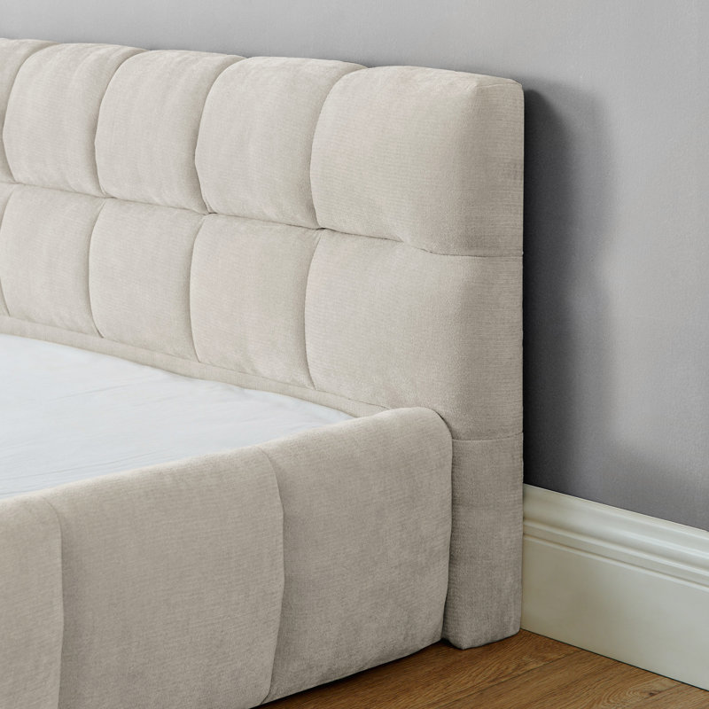 Très grande base de lit tapissier avec tissu chenille épais, Beige