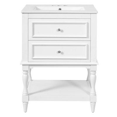 Armoire de luxe moderne rétro 24 po avec évier 24 po avec évier, tiroir profond et tablette inférieure