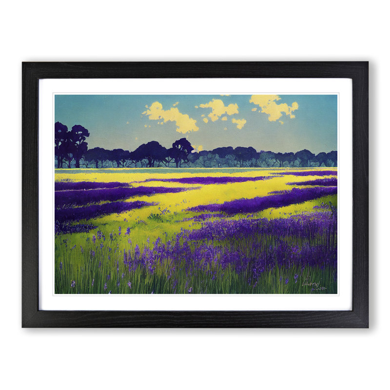Placid Bluebell Field - Single Picture Frame Print, Black Framed, 25cm H x 34cm W x 2cm D