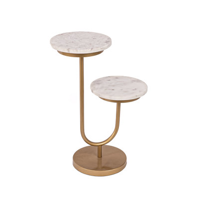 Two Tiered Natural Marble And Gold Accent Table