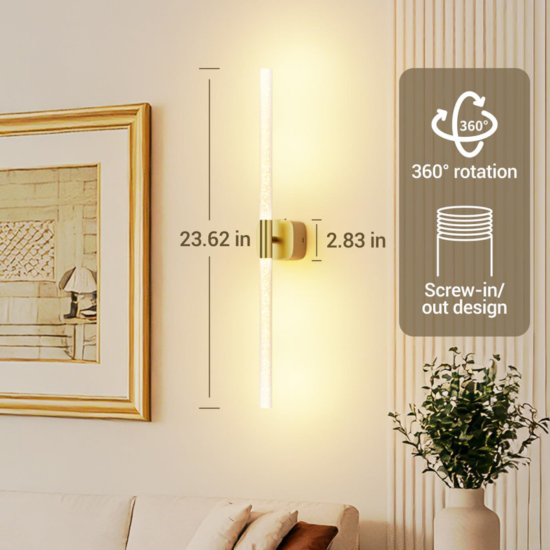 Ensemble de 2 appliques murales rechargeables sans fil 23,62 "rotatives à 360 ° avec télécommande et contrôle tactile pour le couloir de la chambre à coucher