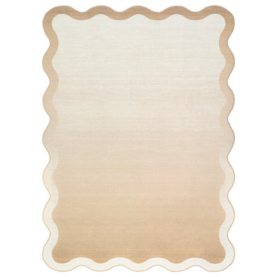 Scalloped Washable Ombre Area Rug 8x10ft Non-Slip for Living Room Bedroom Nursery Modern Beige 8x10ft