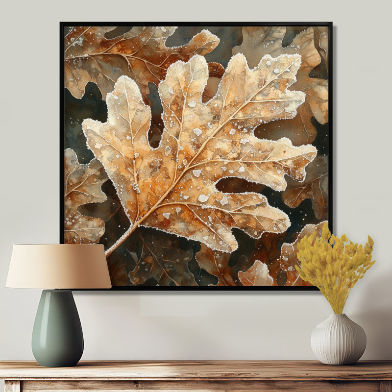 Impression sur toile Frosty Oak Leaf I - Leaves, H 16 po x l 16 po, Impression encadrée flottante, Noir, noir, noir, noir