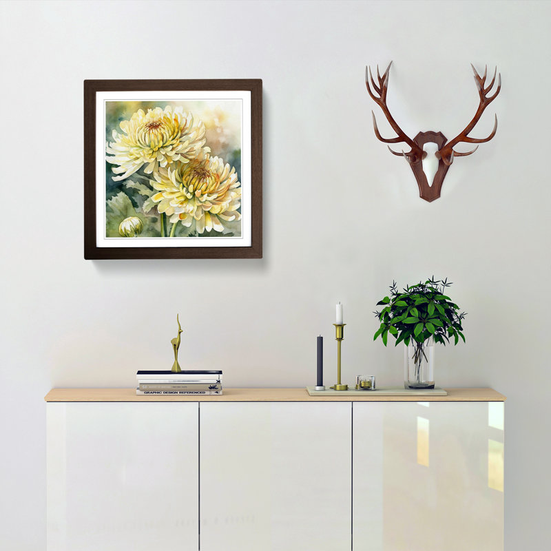 Chrysanthemum Watercolour No.2 - Single Picture Frame Print on Wood, Walnut