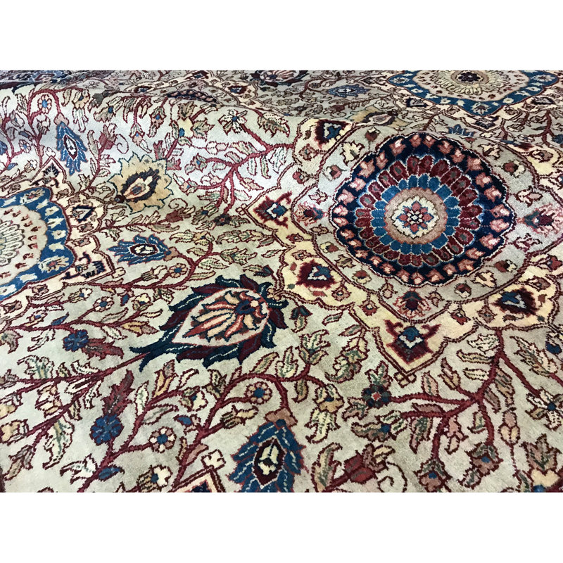 Tapis doré et bleu noué à la main de haute qualité