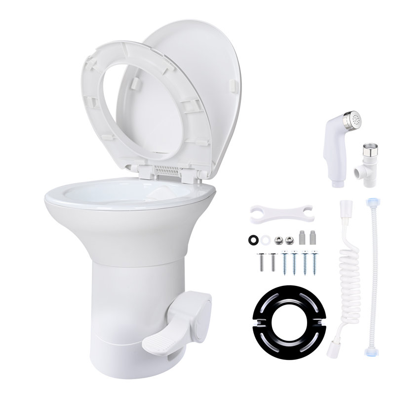 Yescom RV Camper Toilet Gravity Flush Enamel Elongated 20" High w/ Bidet Spray Caravan, 0.51"