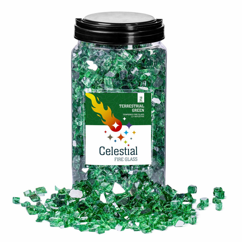 Terrestrial Green Reflective Tempered Fire Glass 1/2", 10 lb. Jar