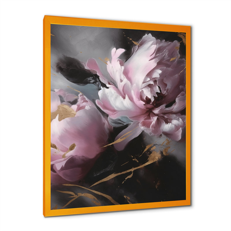 Harmonieux rose gris pivoine I - impressions d'art pivoines florales, L 24 po x H 32 po, Encadrement doré
