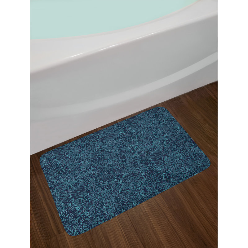 Tapis de bain bleu marine et turquoise