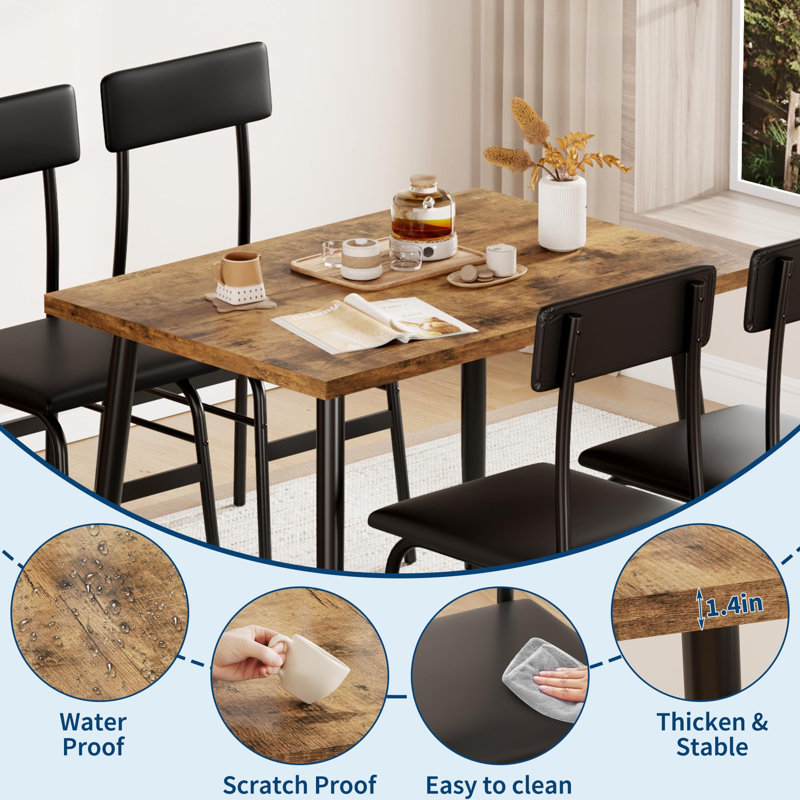 Ensemble de table de salle à manger pour 4 personnes, table de cuisine en bois avec 4 chaises rembourrées, mobilier compact pour petits espaces et salle à manger