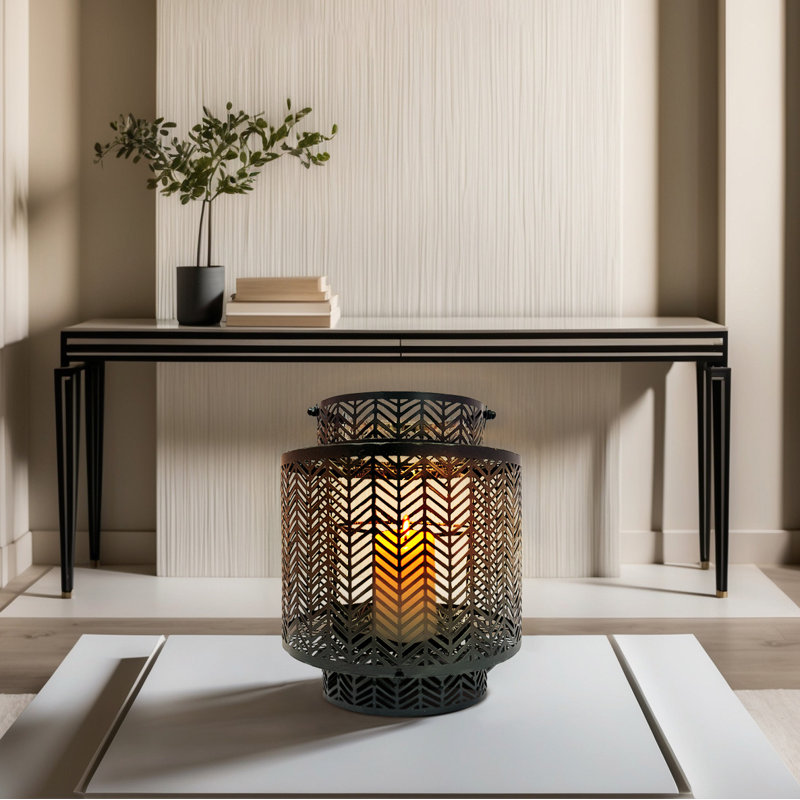Metal Tabletop Lantern, 7" H x 7" W x 9" D, Black