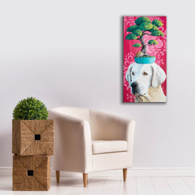  «White Lab On Bonsai» par Heather Gauthier, art mural sur toile, 20 po x 40 po