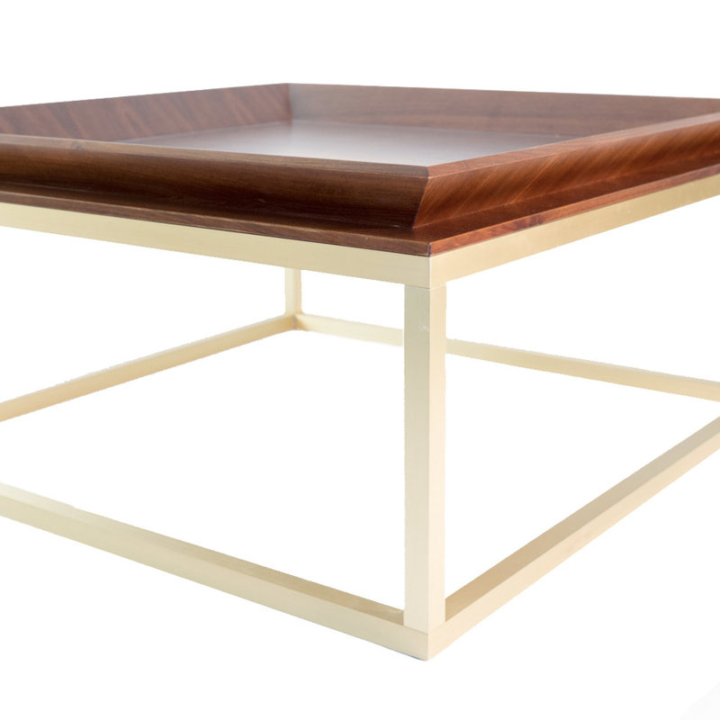 Le Solid Wood Coffee Table, Walnut, Polished Brass