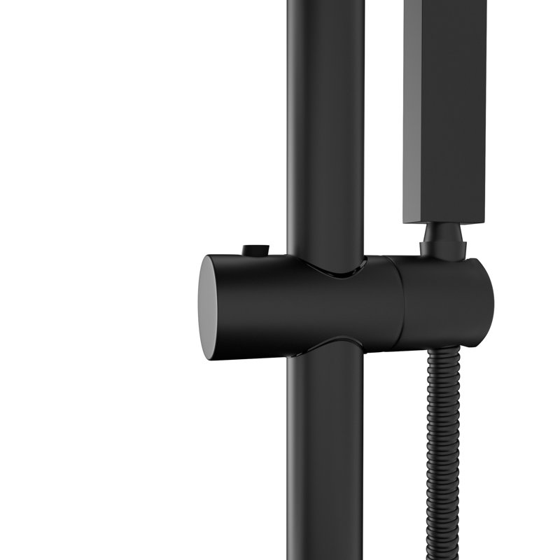 Douche murale noire matte - Carré de 12 pouces avec glissière réglable, tête de pluie et système de bras manuel, fonction équilibrée