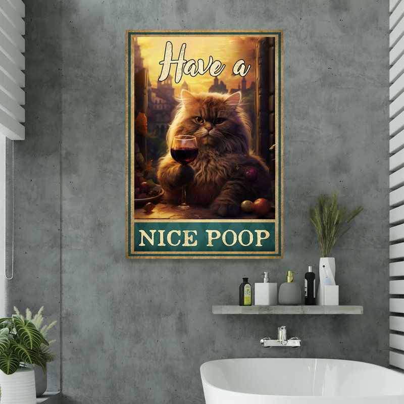 Toile tendue avec un chat - «Have a Nice Poop», toile décorative pour salle de bain, H 14 po x l 11 po x P 2 po