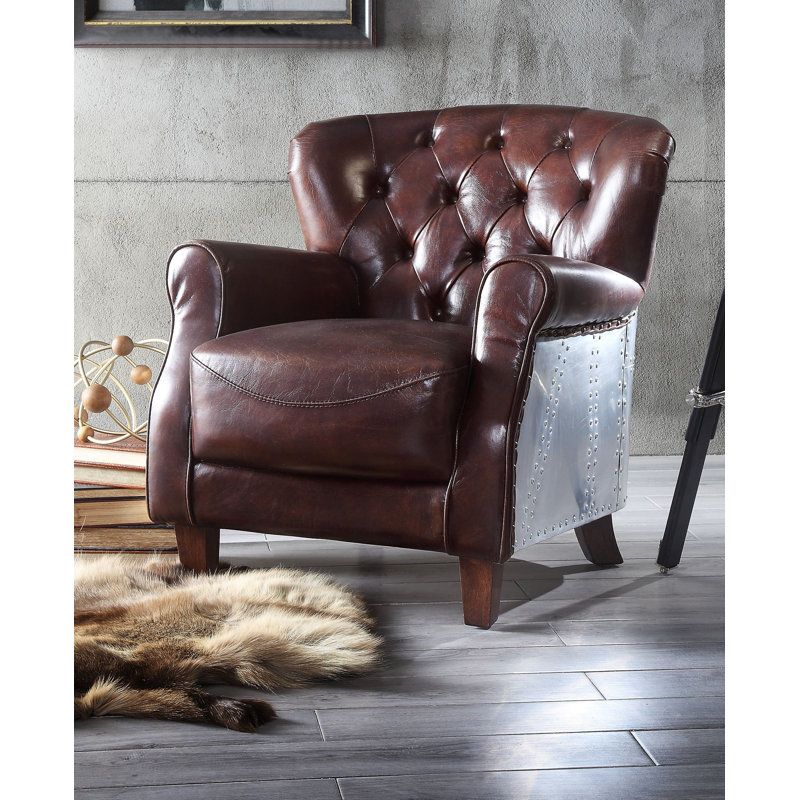 Innes 30" Wide Tufted Top Grain Leather Club Chair in Brown