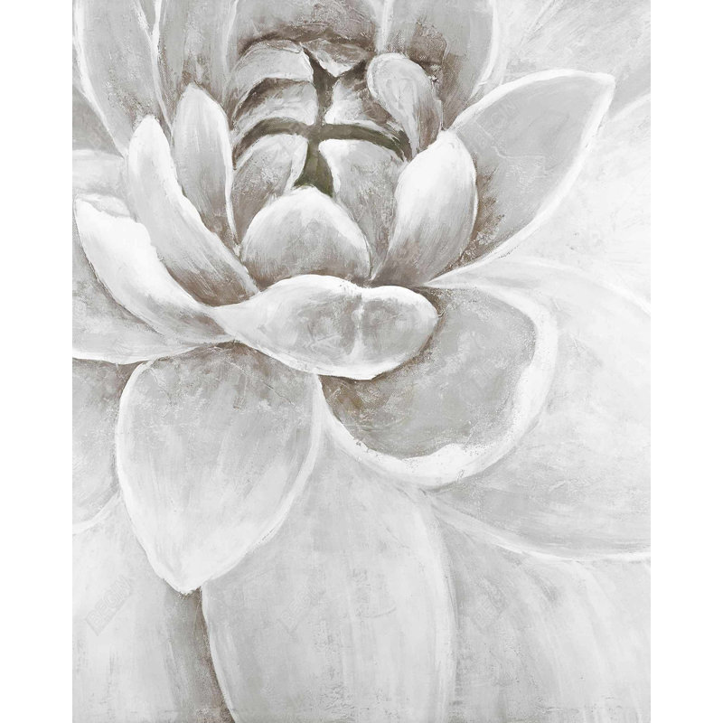 Toile délicate de chrysanthème blanc | Décoration de chambre à coucher moderne, H 61,25 po x l 49,25 po, Blanc / Gris / Beige
