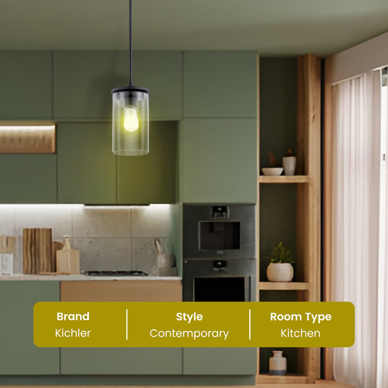 Mini-luminaire suspendu à une lumière Kichler, finition noire avec verre transparent