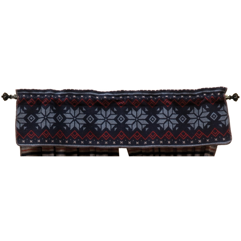 Rustic Nordic Geometric Red and Blue Wool Blend Window Valance