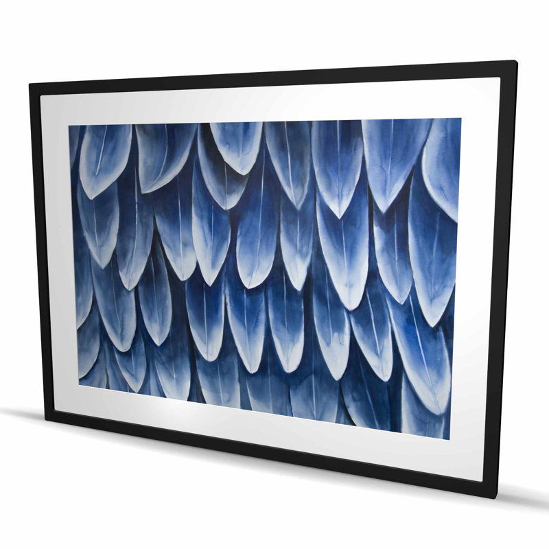 Plumage Blue | Classic Bohemian Framed Matted Print Decor, Black, 36" H x 48" W