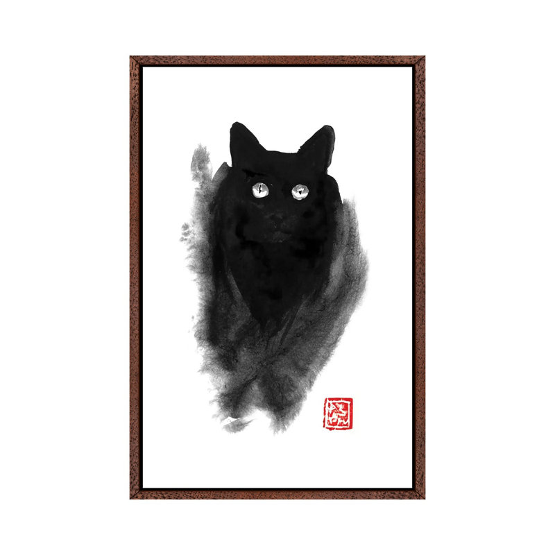 Fluffy Cat by Péchane - Print on Canvas, 66.04 cm H x 45.72 cm W, Classic Brown Wood Framed