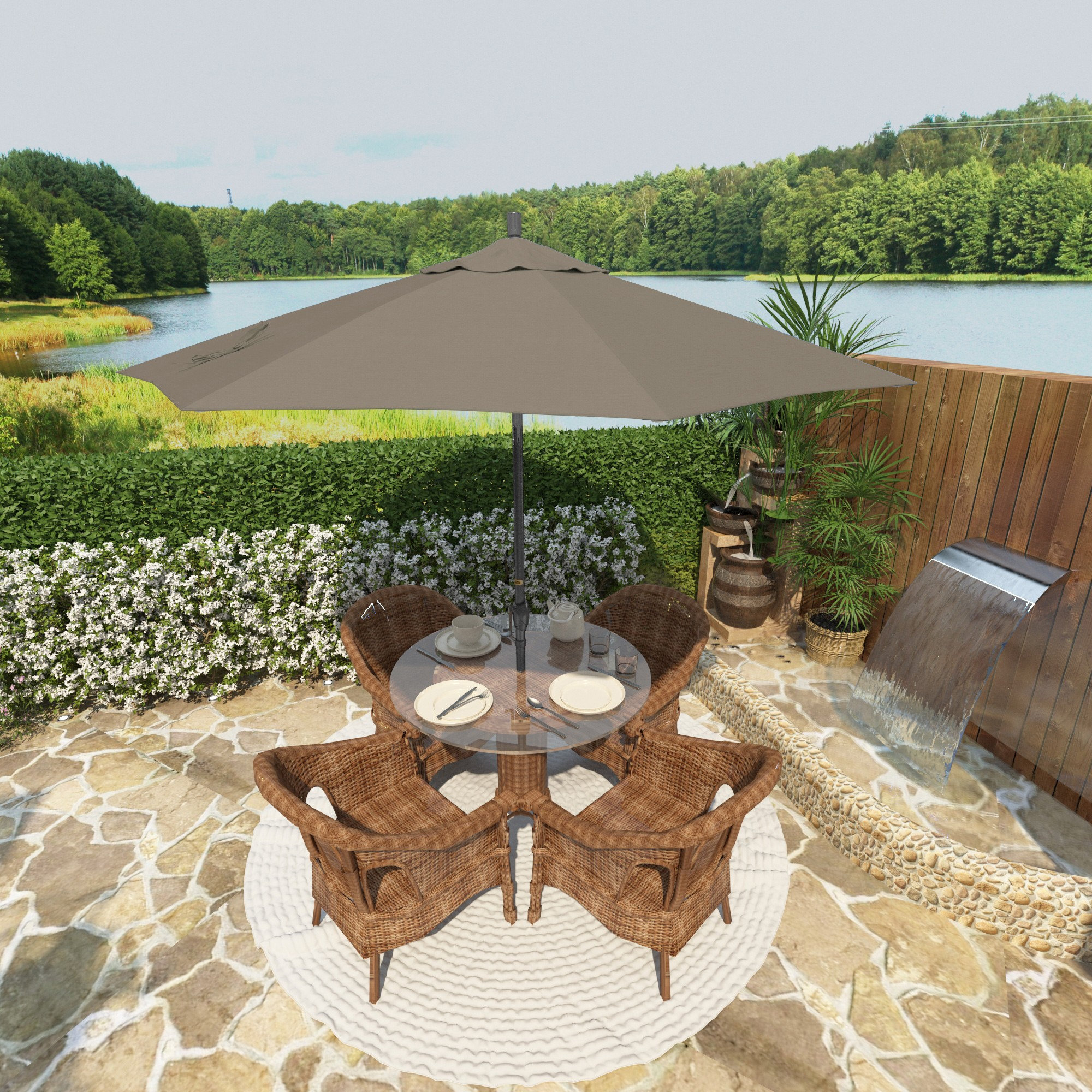 Lexia 90'' Sunbrella® Outdoor Umbrella, Spectrum Dove Sunbrella® Plainweave