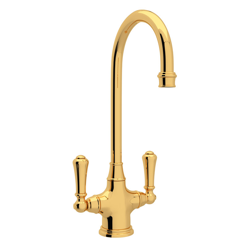 Georgian Era Two Handle Bar/Food Prep Kitchen Faucet, English Gold